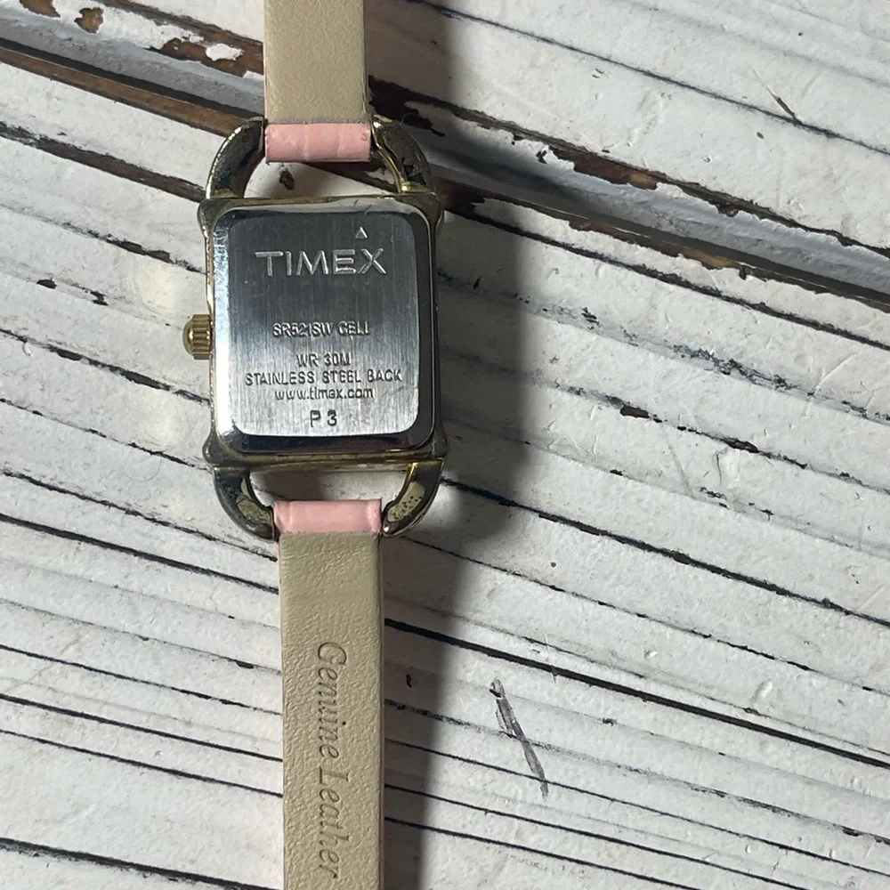 NEW BATTERY Y2K Timex Women’s Watch Pink Rose Leather Band Minimalist Gold‎ Tone